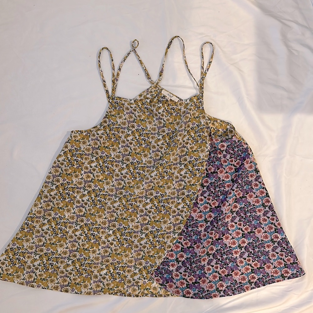 Multi Floral Print Criss Cross Flowy Tank